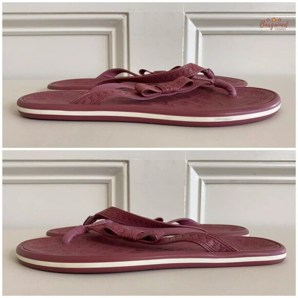 Auth Louis Vuitton Rose Pink Monogram Embossed Rubber Flip Flop Sandals 37.5/7.5 - Picture 6 of 12